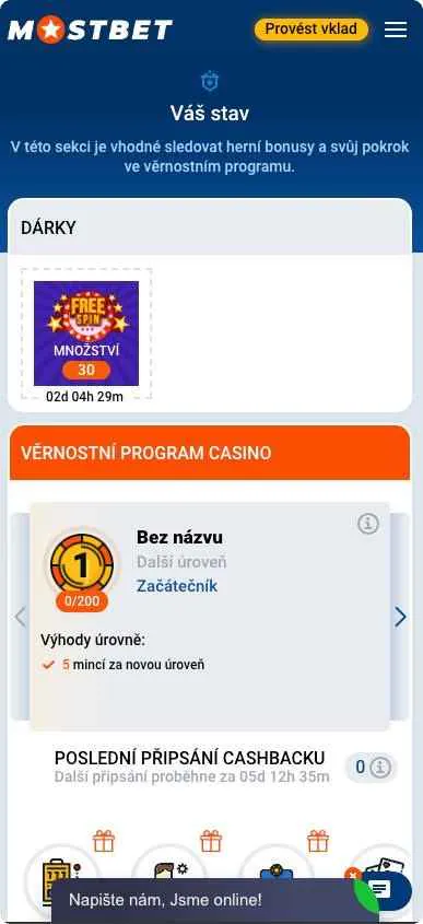 Kasinová lobby na webových stránkách Mostbet