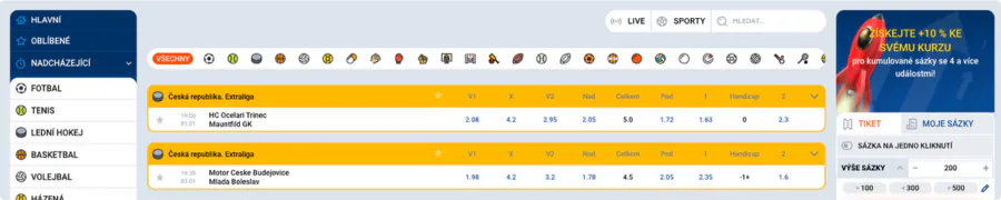 Mostbet Sport sekce sportovních sázek